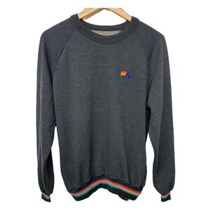 Aviator Nation Gray Crew Neck Sweater with Rainbow Accents